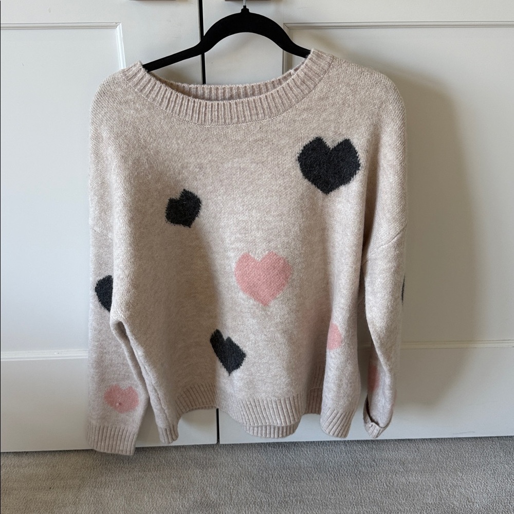 Pink Martini Beige Sweater with Heart Patterns